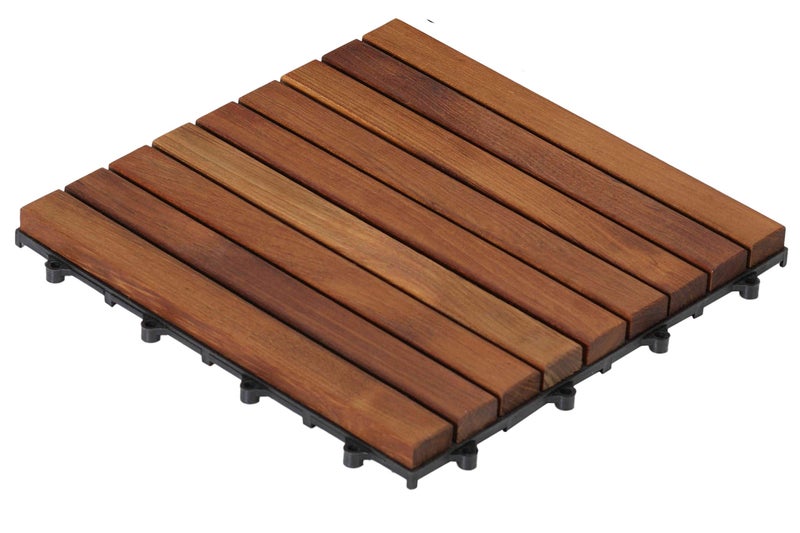 Bare Decor EZ-Floor in Solid Teak Wood, 1 Tile ONLY, Long Slat - Image 1